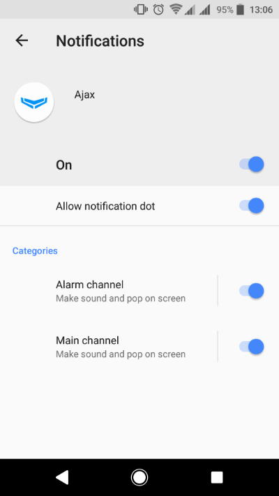 ajax android settings